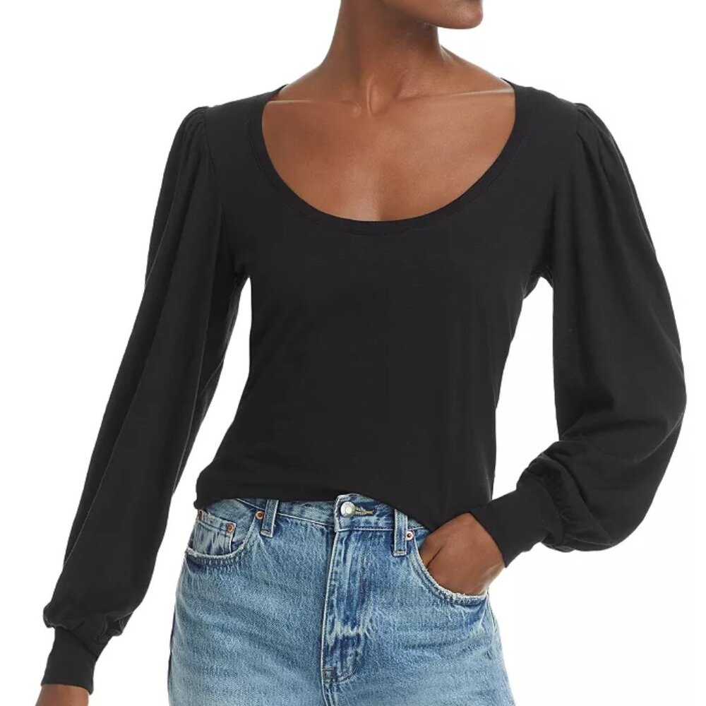 PAIGE Sylvie Scoop Neck Puff Sleeve Tee – Size M, Black